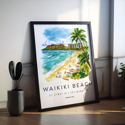 Waikiki Beach watercolor poster Wall Art Waikiki Beach Wall Hanging Home Décor Waikiki Beach Gift Art Lovers Hawaii Art Lover Gift Hawaii