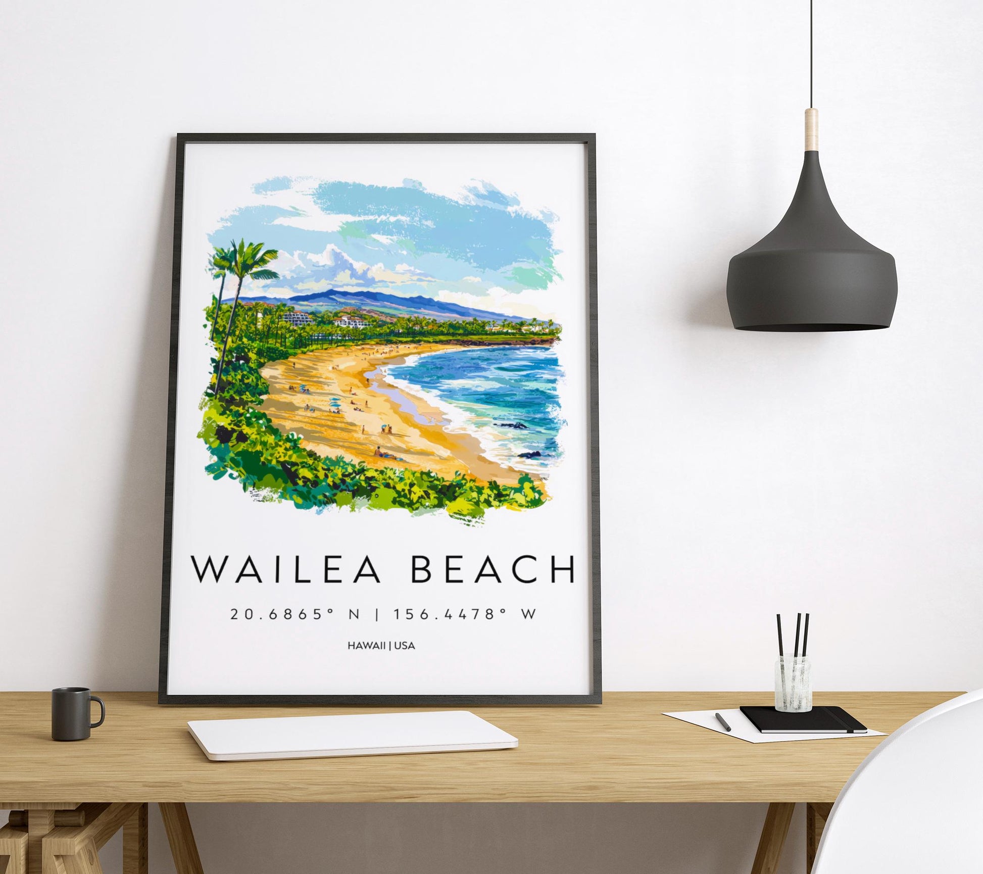 Wailea Beach watercolor poster Wall Art Wailea Beach Wall Hanging Home Décor Wailea Beach Gift Art Lovers Hawaii Art Lover Gift Hawaii