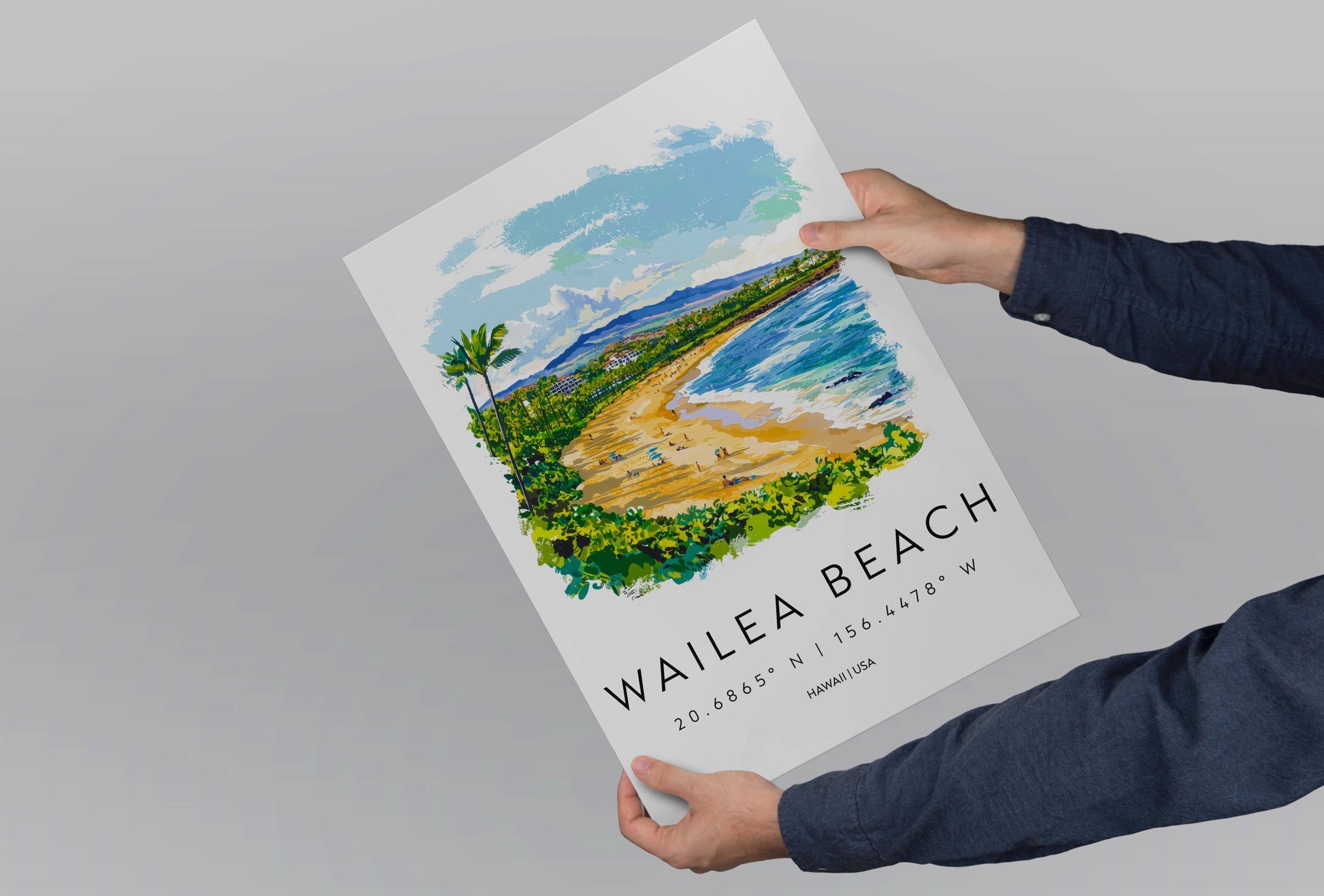 Wailea Beach watercolor poster Wall Art Wailea Beach Wall Hanging Home Décor Wailea Beach Gift Art Lovers Hawaii Art Lover Gift Hawaii