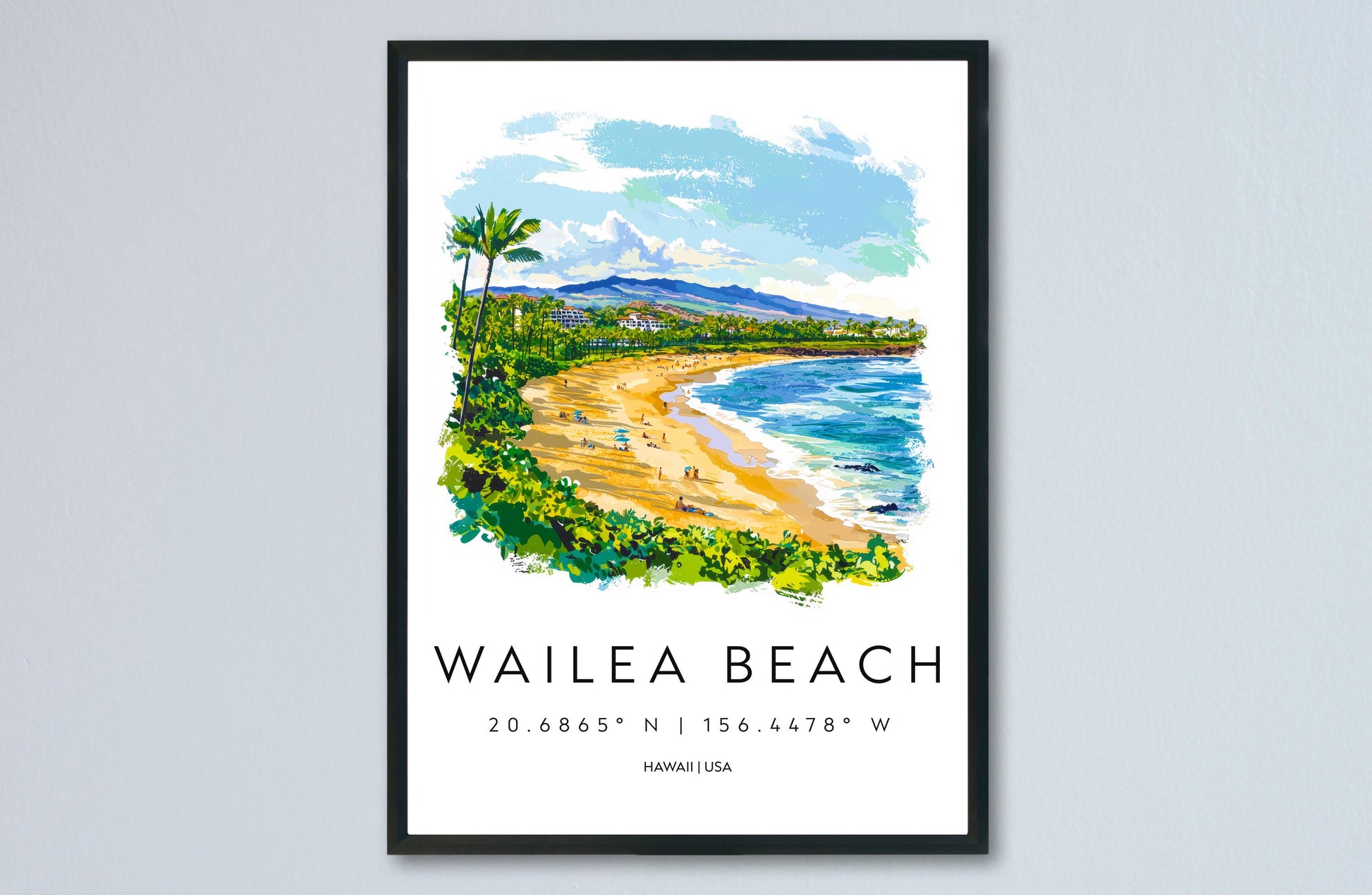 Wailea Beach watercolor poster Wall Art Wailea Beach Wall Hanging Home Décor Wailea Beach Gift Art Lovers Hawaii Art Lover Gift Hawaii