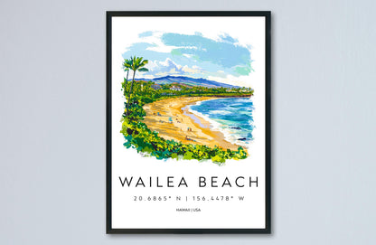 Wailea Beach watercolor poster Wall Art Wailea Beach Wall Hanging Home Décor Wailea Beach Gift Art Lovers Hawaii Art Lover Gift Hawaii