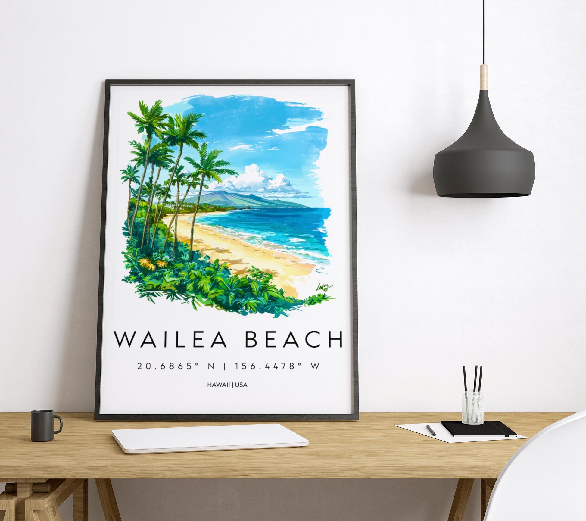 Wailea Beach watercolor poster Wall Art Wailea Beach Wall Hanging Home Décor Wailea Beach Gift Art Lovers Hawaii Art Lover Gift Hawaii