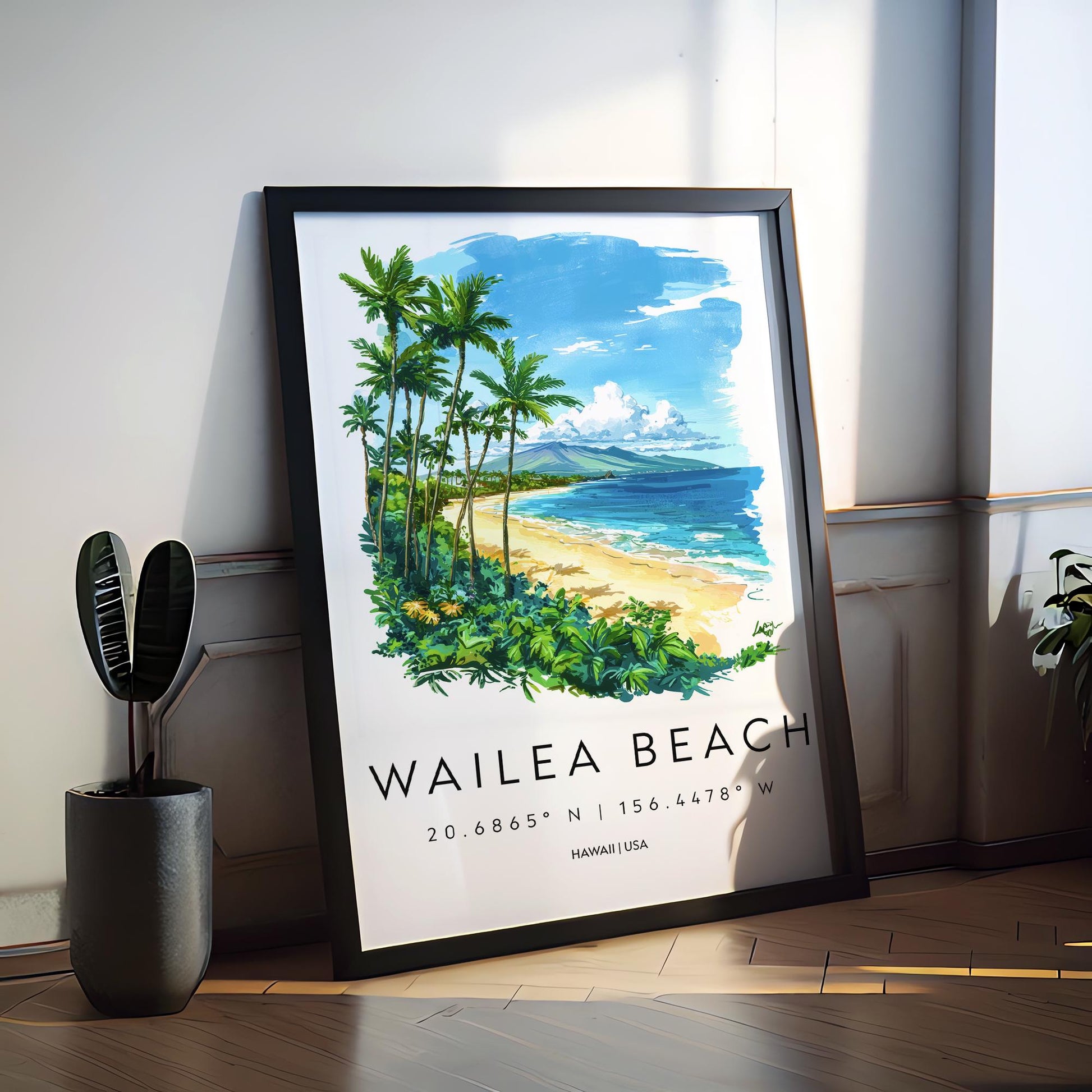Wailea Beach watercolor poster Wall Art Wailea Beach Wall Hanging Home Décor Wailea Beach Gift Art Lovers Hawaii Art Lover Gift Hawaii