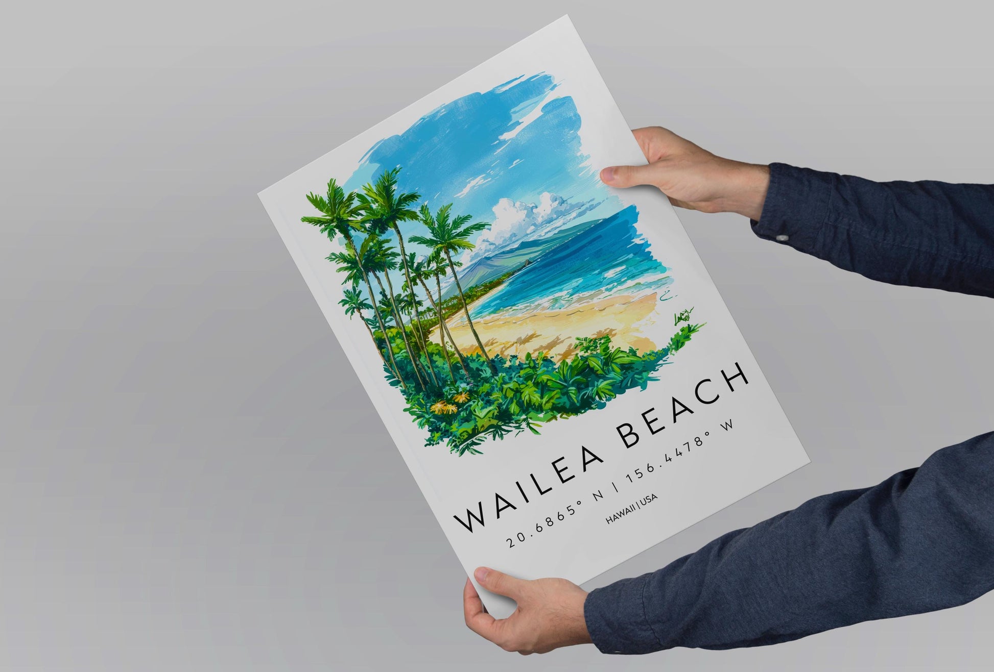 Wailea Beach watercolor poster Wall Art Wailea Beach Wall Hanging Home Décor Wailea Beach Gift Art Lovers Hawaii Art Lover Gift Hawaii