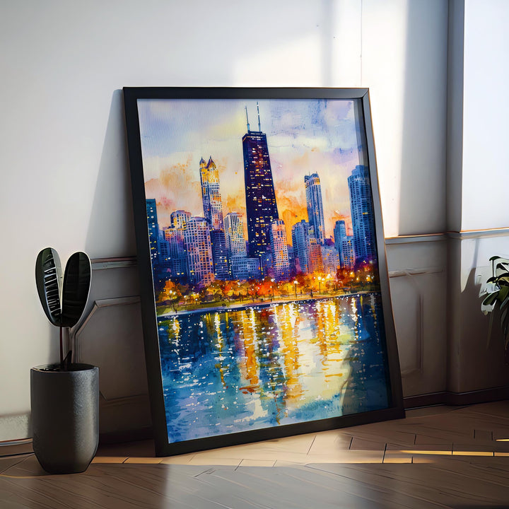 Chicago watercolor poster Wall Art Chicago Wall Hanging Home Décor Chicago Gift Art Lovers Illinois Art Lover Gift Illinois wall art