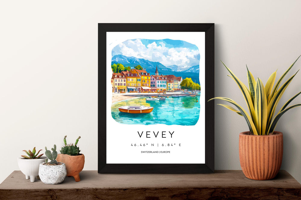 Vevey Watercolor Poster Wall Art Vevey Wall Decor Home Décor Vevey Gift Switzerland Art Lover Gift, Travel Souvenir Print