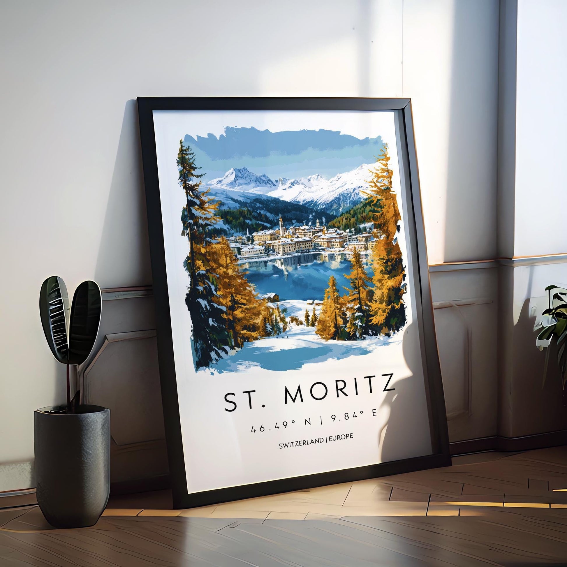 St Moritz Watercolor Poster Wall Art St Moritz Wall Decor Home Décor St Moritz Gift Switzerland Art Lover Gift, Travel Souvenir Print