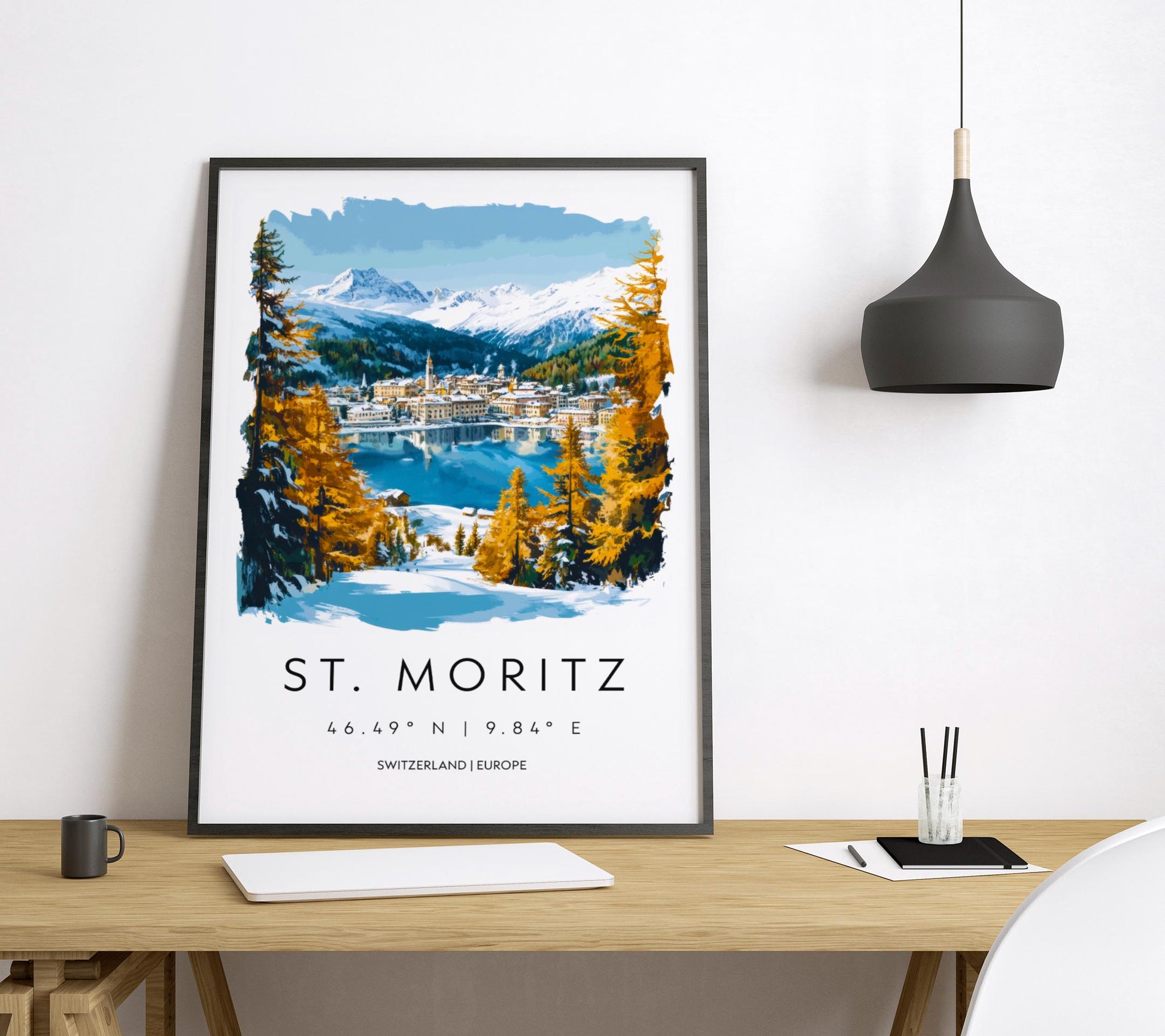 St Moritz Watercolor Poster Wall Art St Moritz Wall Decor Home Décor St Moritz Gift Switzerland Art Lover Gift, Travel Souvenir Print
