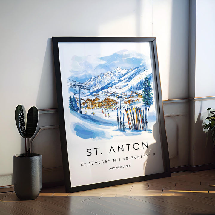 St Anton Watercolor Poster Wall Art St Anton Wall Decor Home Décor St Anton Gift Austria Art Lover Gift, Travel Souvenir Print