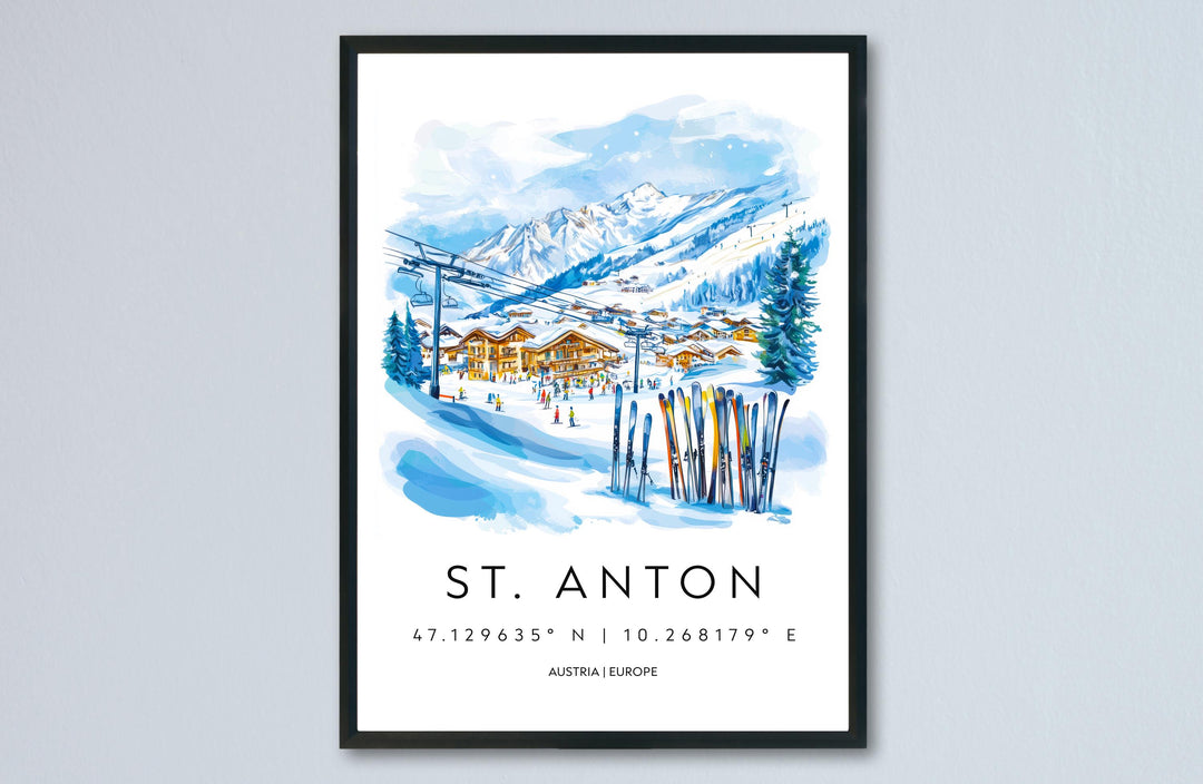 St Anton Watercolor Poster Wall Art St Anton Wall Decor Home Décor St Anton Gift Austria Art Lover Gift, Travel Souvenir Print