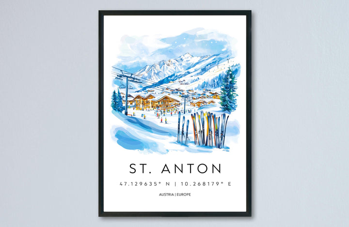 St Anton Watercolor Poster Wall Art St Anton Wall Decor Home Décor St Anton Gift Austria Art Lover Gift, Travel Souvenir Print