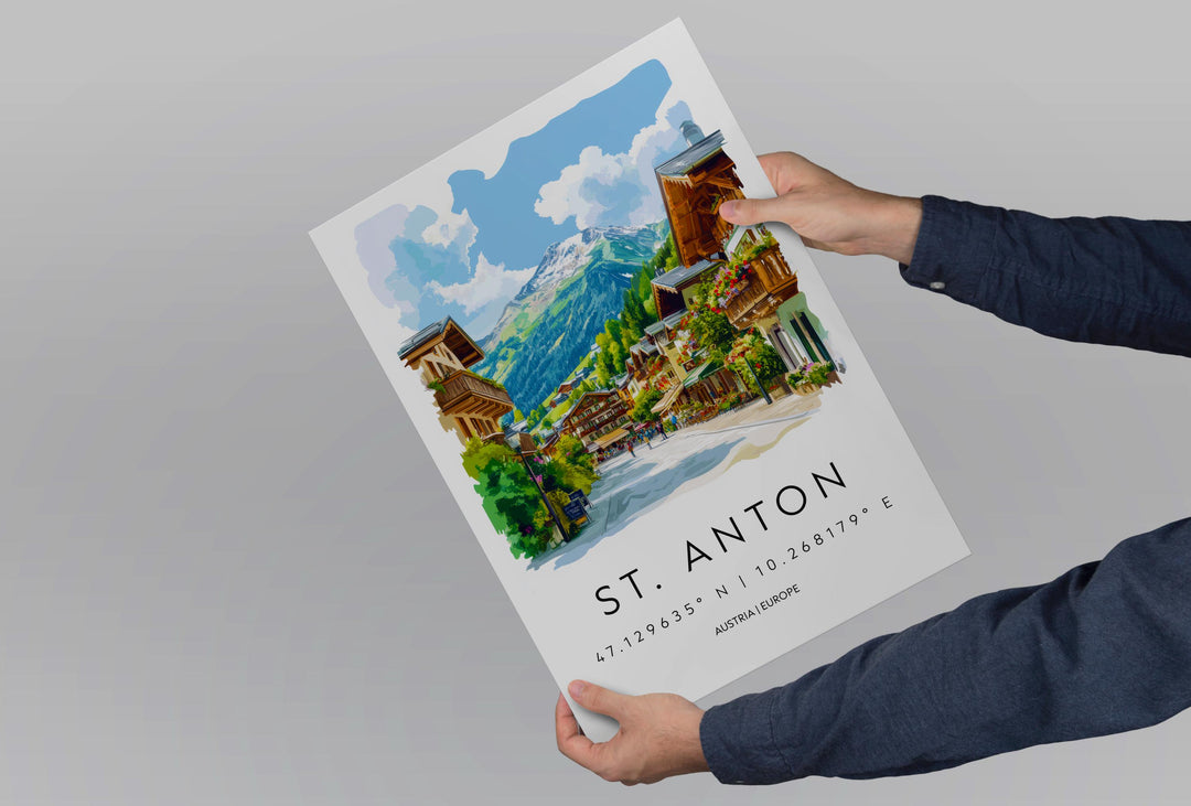 St Anton Watercolor Poster Wall Art St Anton Wall Decor Home Décor St Anton Gift Austria Art Lover Gift, Travel Souvenir Print