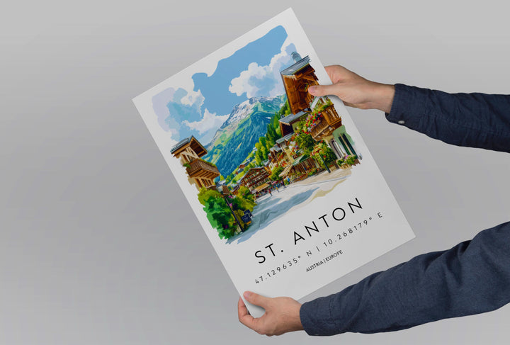 St Anton Watercolor Poster Wall Art St Anton Wall Decor Home Décor St Anton Gift Austria Art Lover Gift, Travel Souvenir Print