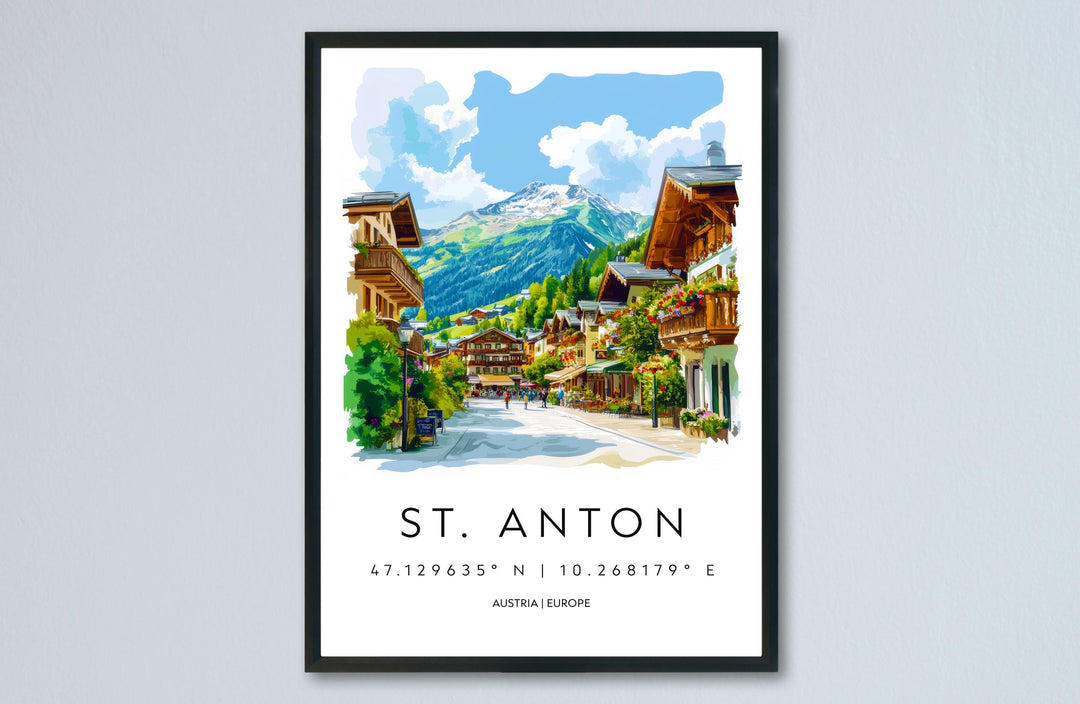 St Anton Watercolor Poster Wall Art St Anton Wall Decor Home Décor St Anton Gift Austria Art Lover Gift, Travel Souvenir Print