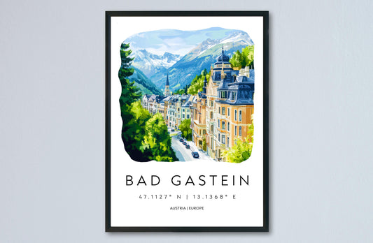Bad Gastein Watercolor Poster Wall Art Bad Gastein Wall Decor Home Décor Bad Gastein Gift Austria Art Lover Gift, Travel Souvenir Print