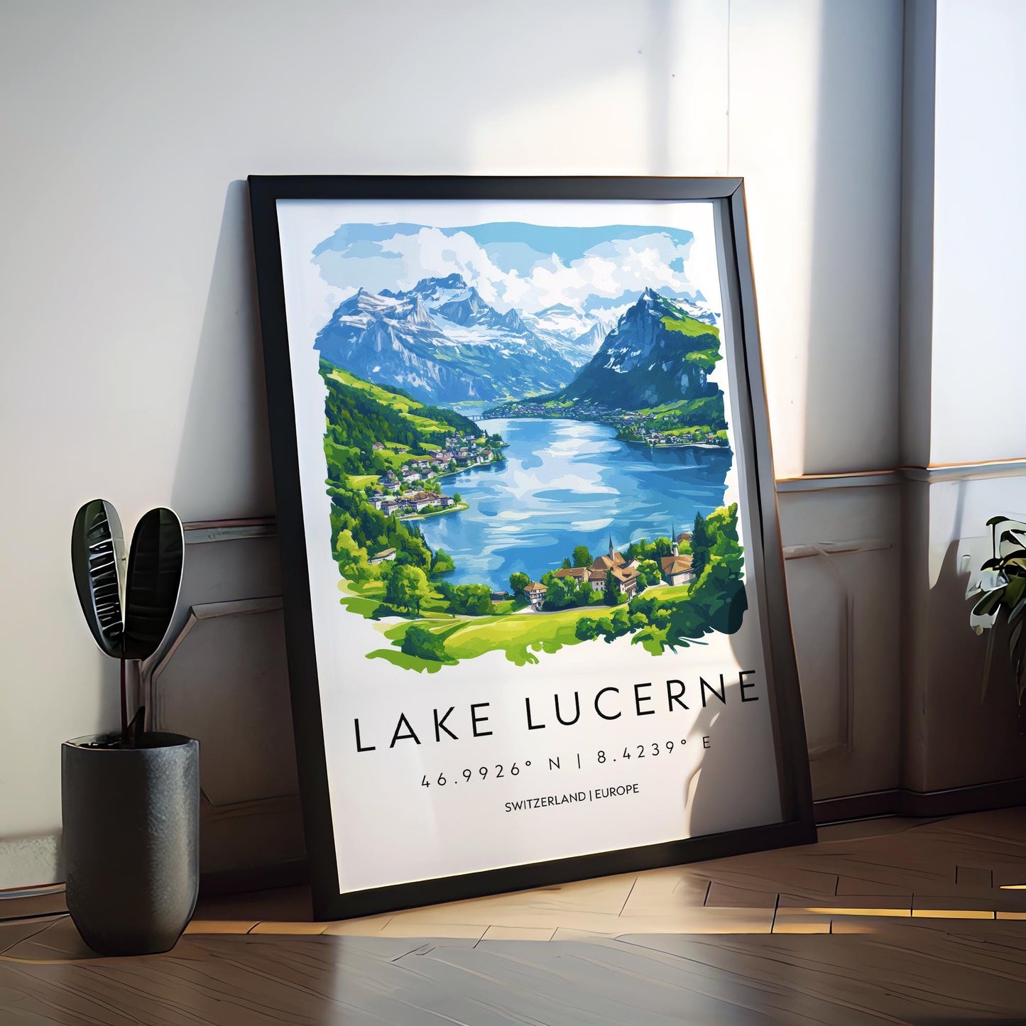 Lake Lucerne Watercolor Poster Wall Art Lake Lucerne Wall Décor Home Décor Lake Lucerne Gift Switzerland Art Lover Gift, Travel Souvenir