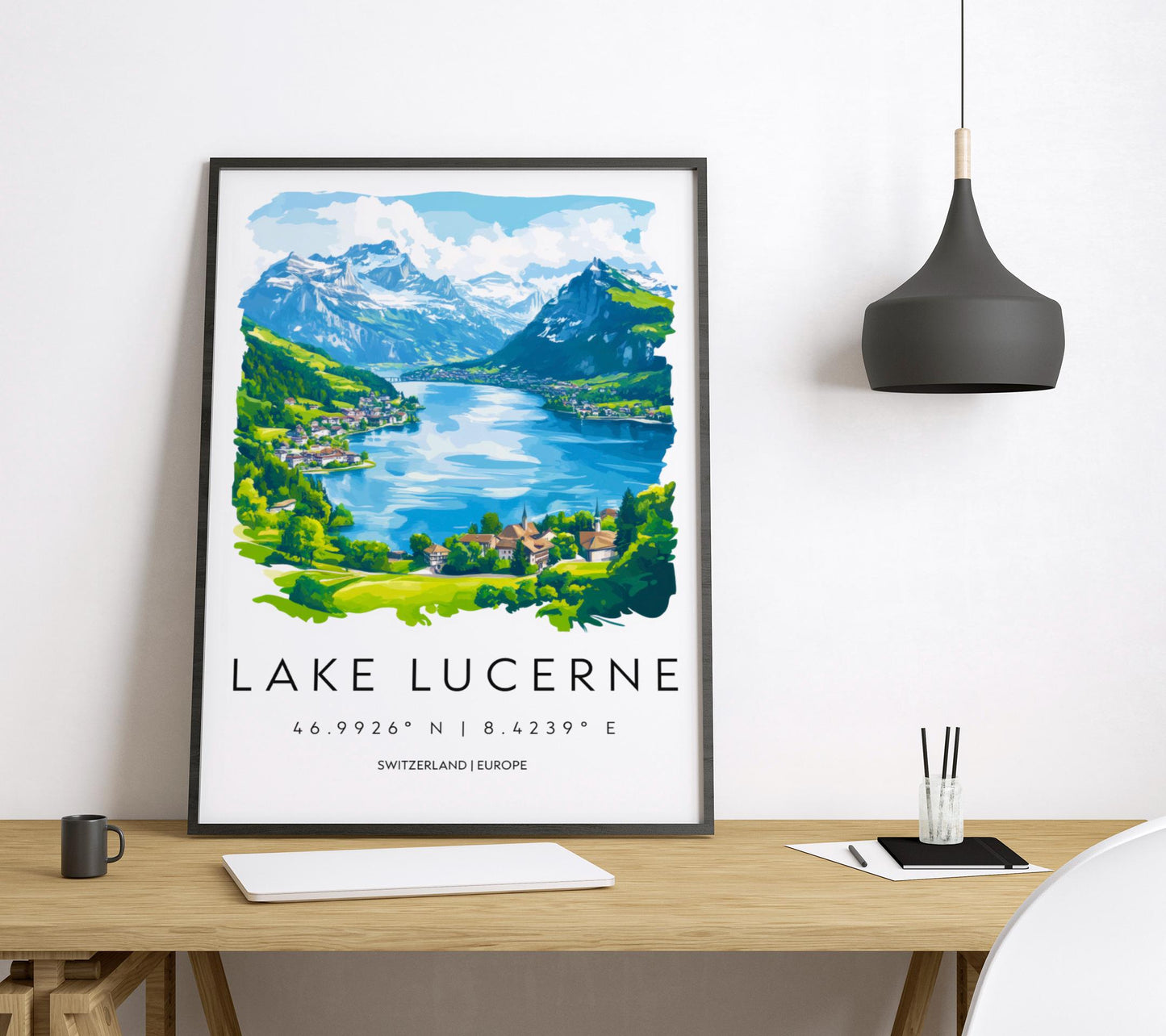 Lake Lucerne Watercolor Poster Wall Art Lake Lucerne Wall Décor Home Décor Lake Lucerne Gift Switzerland Art Lover Gift, Travel Souvenir