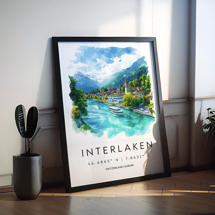 Interlaken Watercolor Poster Wall Art Interlaken Wall Decor Home Décor Interlaken Gift Switzerland Art Lover Gift, Travel Souvenir Print