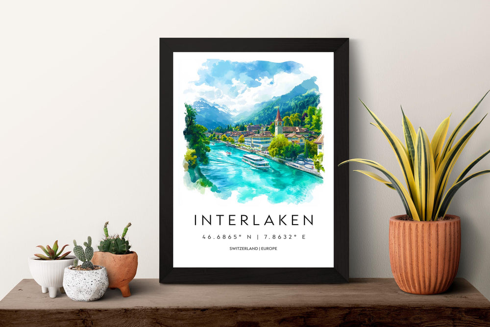 Interlaken Watercolor Poster Wall Art Interlaken Wall Decor Home Décor Interlaken Gift Switzerland Art Lover Gift, Travel Souvenir Print