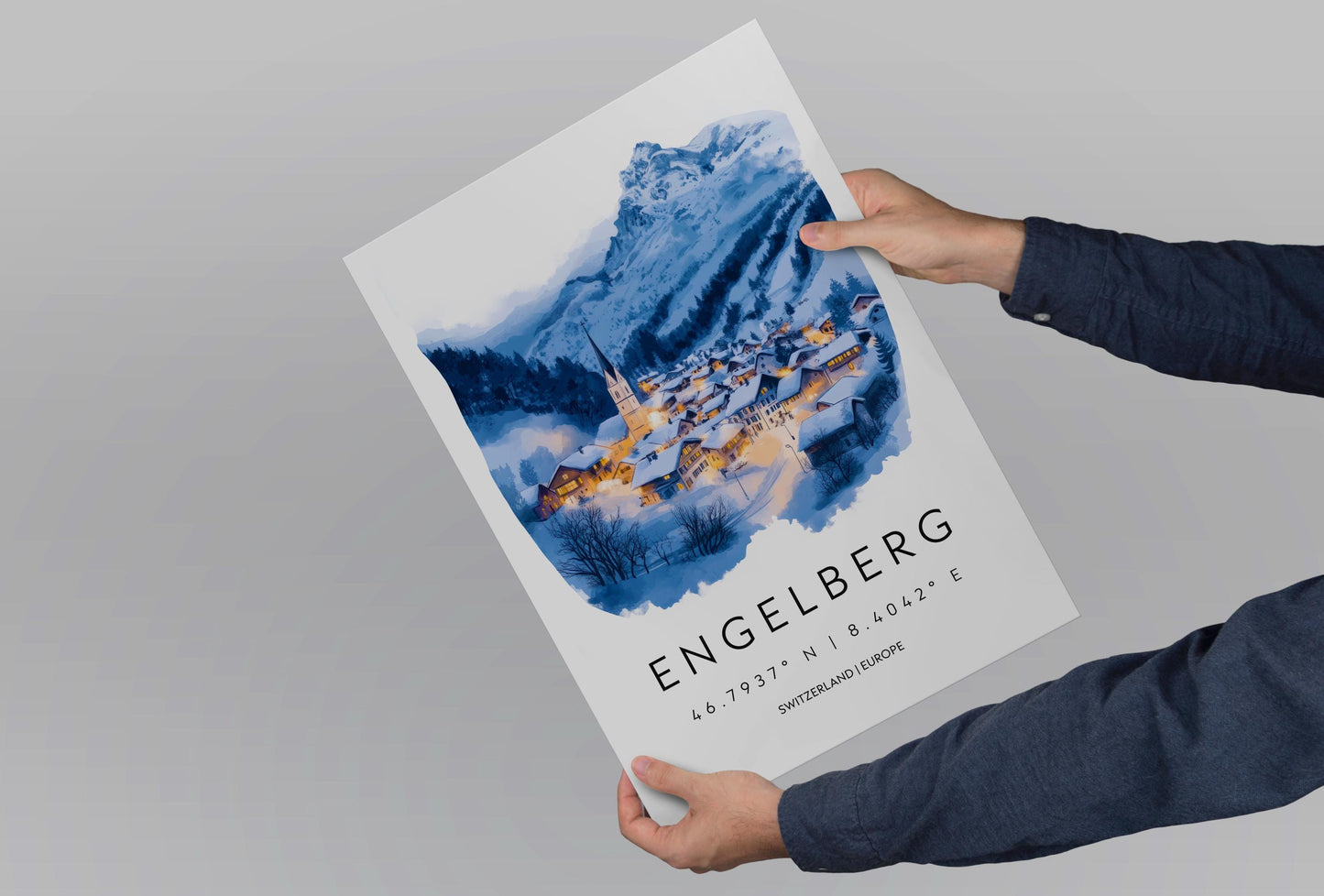Engelberg Watercolor Poster Wall Art Engelberg Wall Decor Home Décor Engelberg Gift Switzerland Art Lover Gift, Travel Souvenir Print