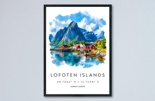 Lofoten Islands Watercolor Poster Wall Art Lofoten Isle Decor Home Décor Lofoten Islands Gift Norway Art Lover Gift, Travel Souvenir
