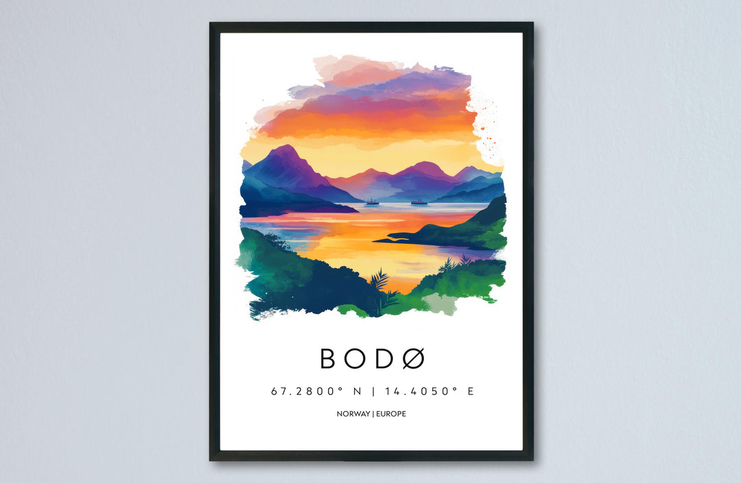 Bodø Watercolor Poster Wall Art Bodø Wall Decor Home Décor Bodø Gift Norway Art Lover Gift, Travel Souvenir Print