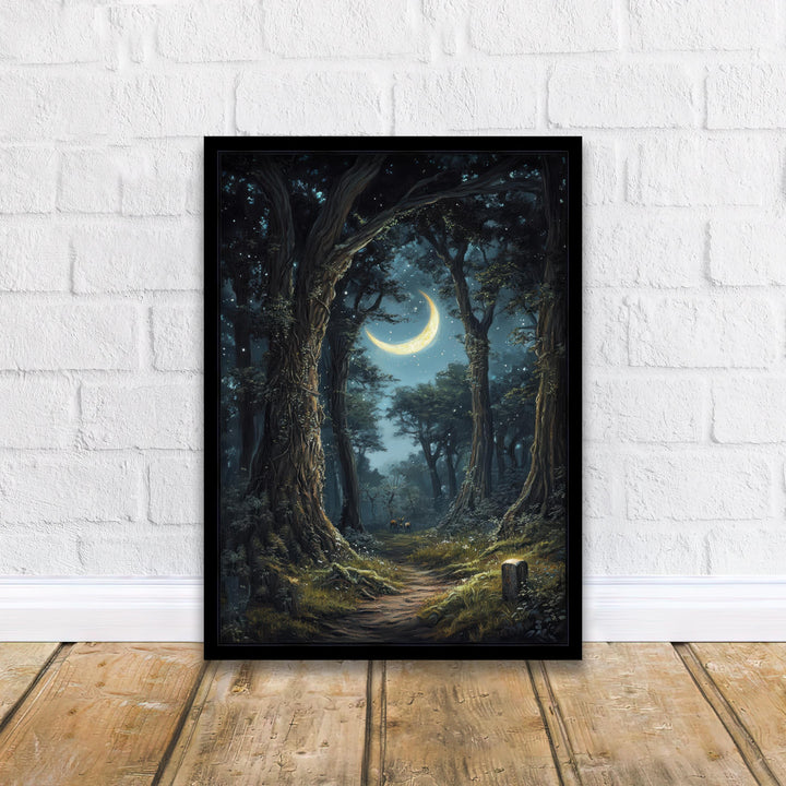 Moonlight Forest Print, Vintage Cottagecore Nature Art