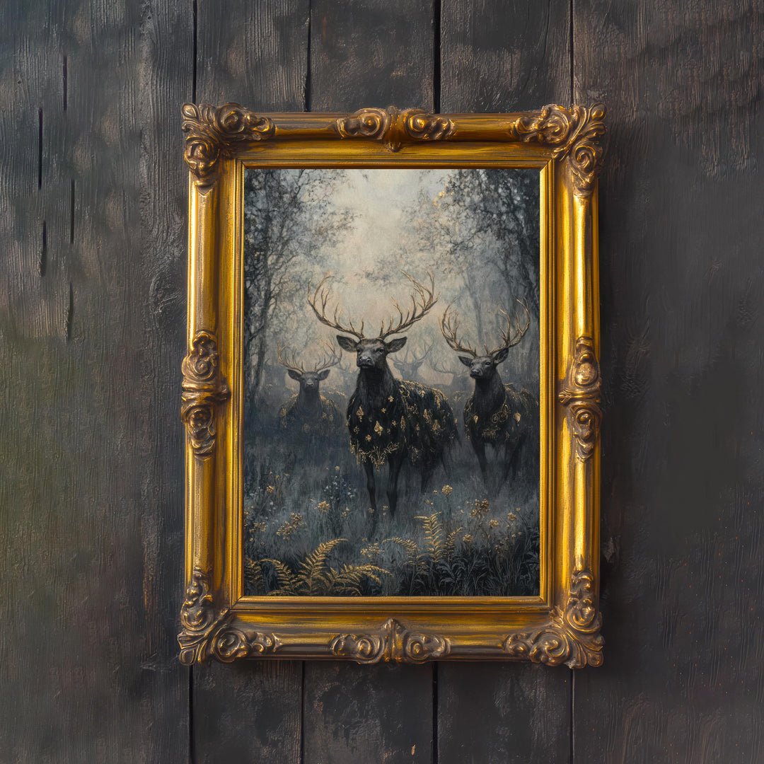 Velvet Stag Cottagecore Print: Vintage Forest, Dark Academia