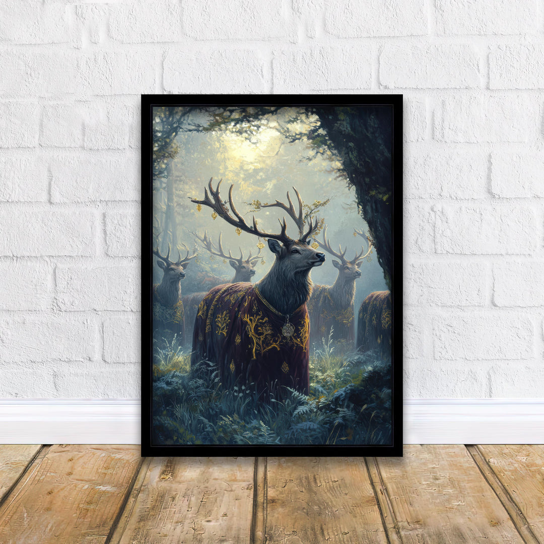 Velvet Cloaked Stags Print | Vintage Cottagecore Forest Art
