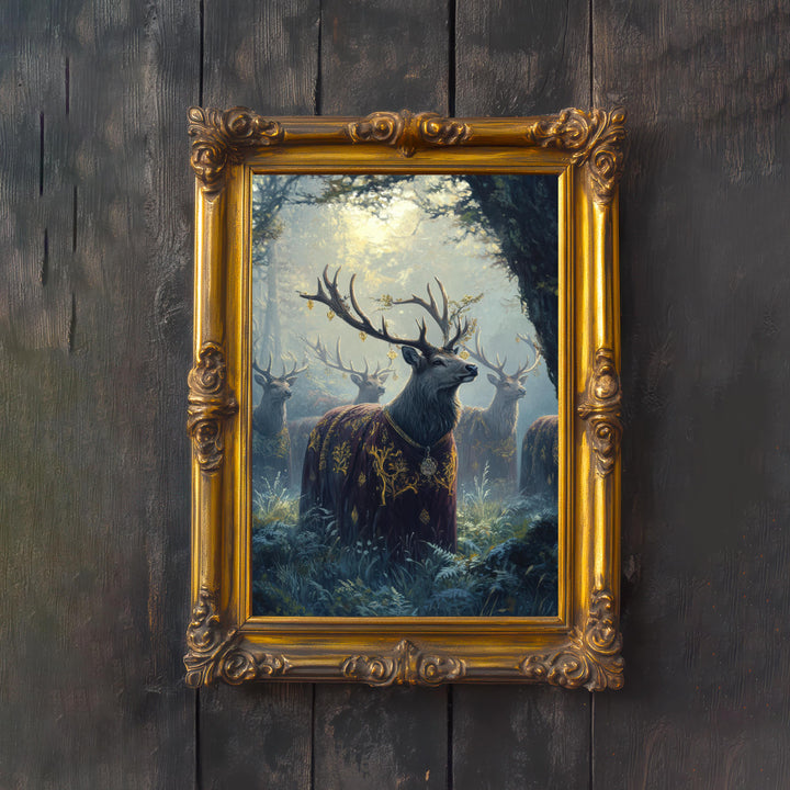 Velvet Cloaked Stags Print | Vintage Cottagecore Forest Art