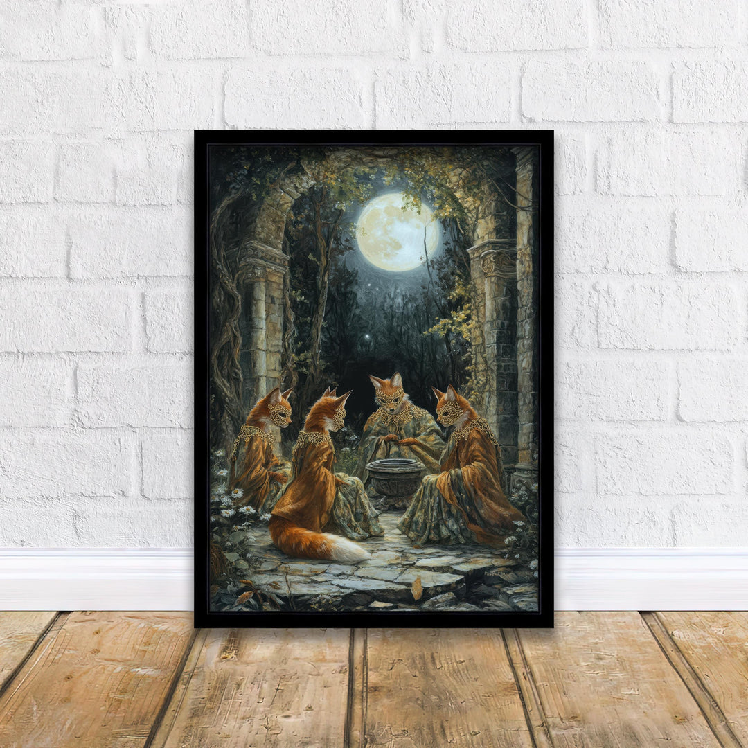 Fox Masked Dancers Print | Vintage Cottagecore Forest Art