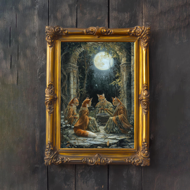 Fox Masked Dancers Print | Vintage Cottagecore Forest Art