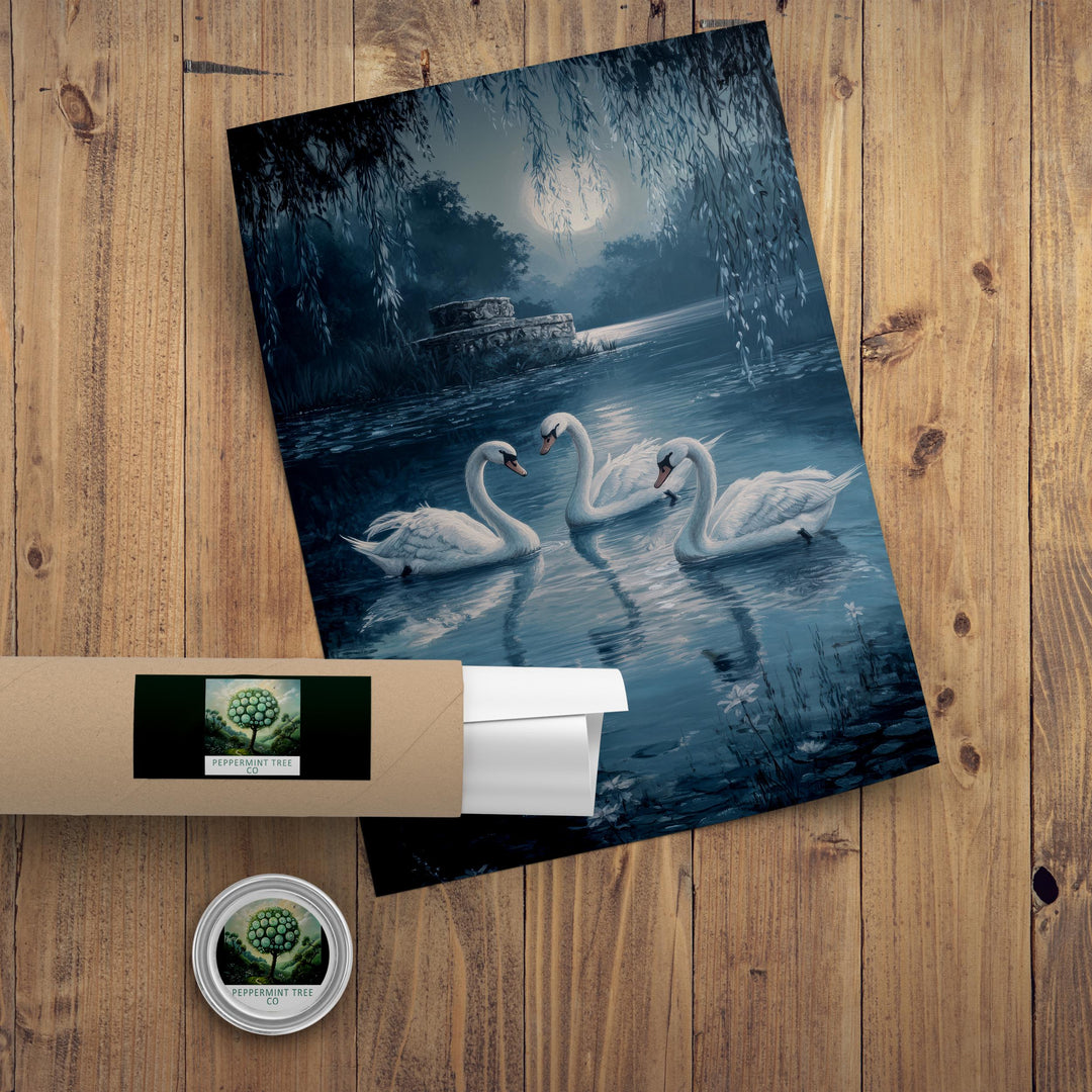 Swans of the Lake Print: Vintage Cottagecore Nature Art