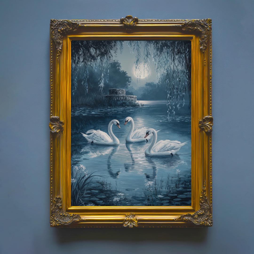 Swans of the Lake Print: Vintage Cottagecore Nature Art