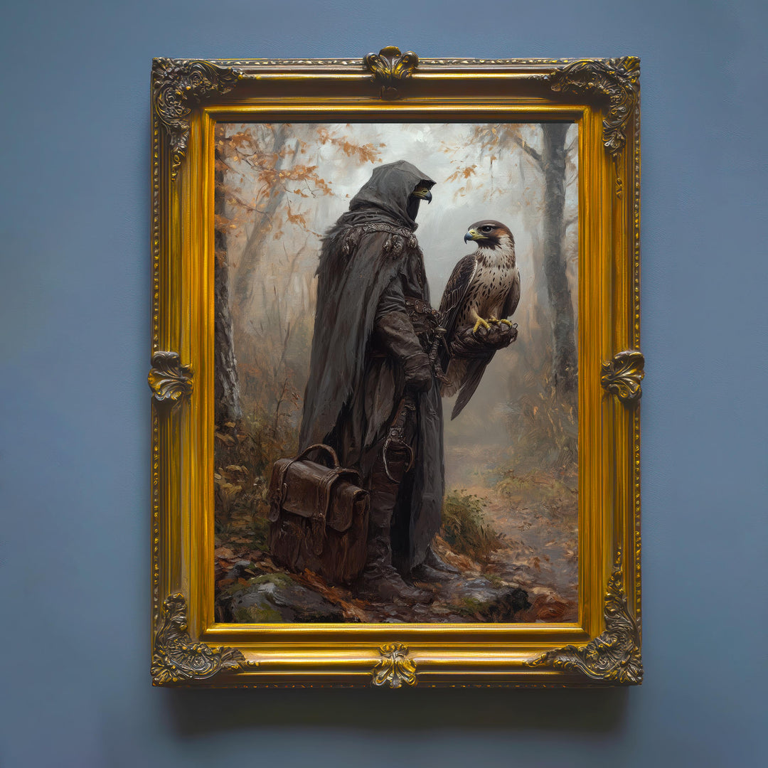 Falconer & Hawk Vintage Art Print, Cottagecore Dark Academia