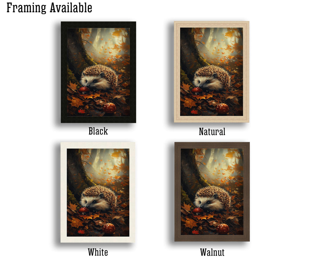 Hedgehog Autumn Print, Vintage Forest Cottagecore Art