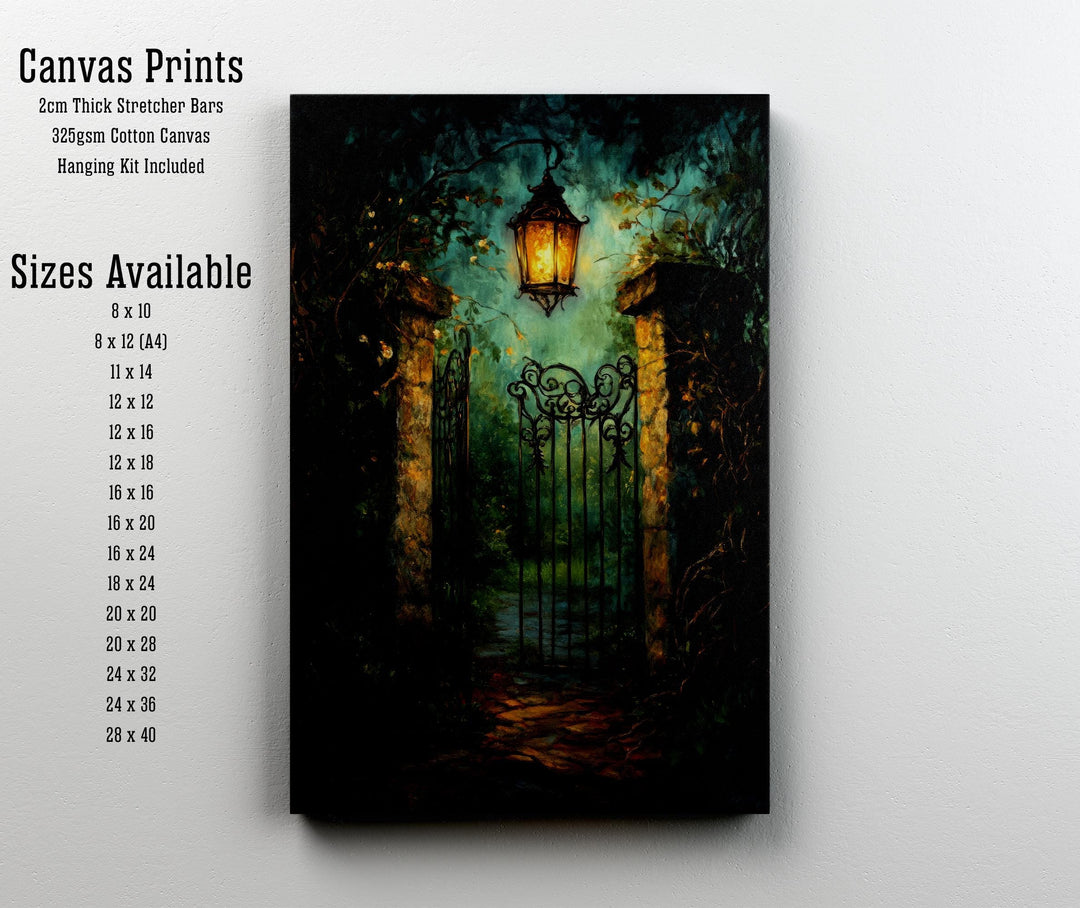 Lantern Lit Garden Gate Print, Vintage Cottagecore Art