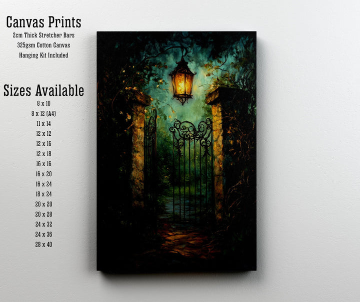 Lantern Lit Garden Gate Print, Vintage Cottagecore Art