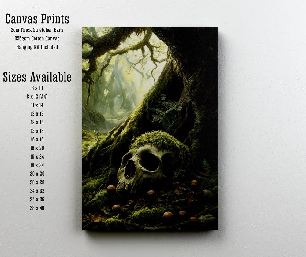 Mossy Skull Cottagecore Print Poster Vintage Nature Art Dark Academia Wall Decor Antique Illustration Enchanted Forest Cottagecore