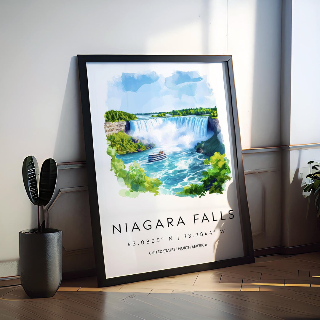 Niagara Falls Watercolor Poster Wall Art Niagara Falls Wall Decor Home Décor Niagara Falls Gift USA Canada Art Lover Gift, Travel Print