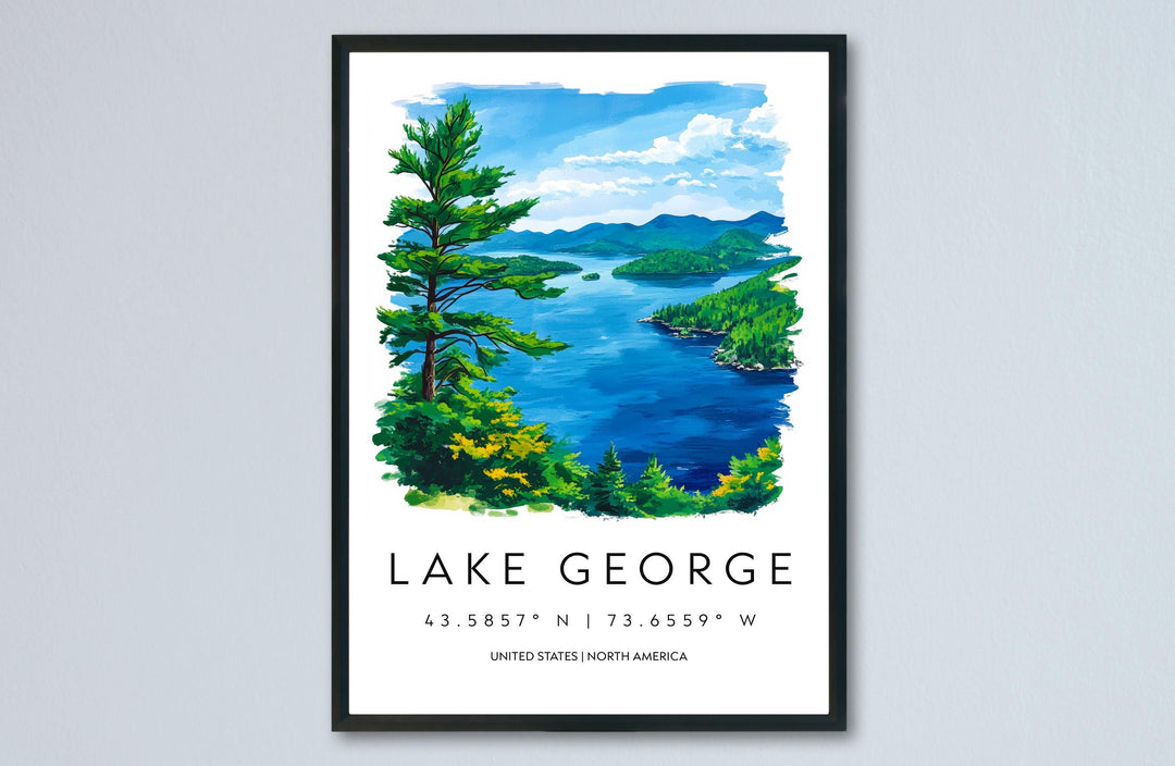 Lake George Watercolor Poster Wall Art Lake George Wall Decor Home Décor Lake George Gift USA Art Lover Gift, Travel Souvenir Print