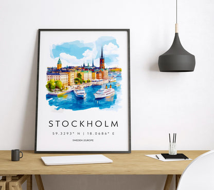 Stockholm Watercolor Poster Wall Art Stockholm Wall Hanging Home Décor Stockholm Gift Art Lovers Sweden Art Lover Gift