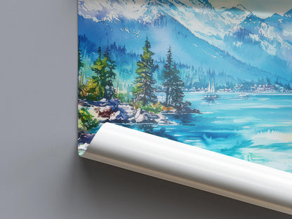Lake Tahoe Watercolor Poster Wall Art Lake Tahoe Wall Hanging Home Décor Lake Tahoe Gift Art Lovers California Art Lover Gift Nevada art
