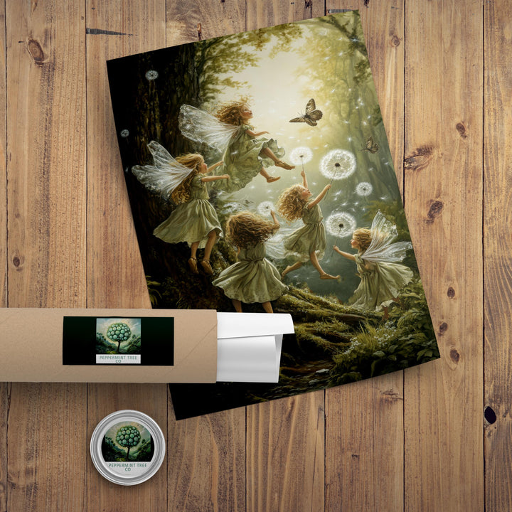 Dandelion Fairies Vintage Art Print - Cottagecore Illustration