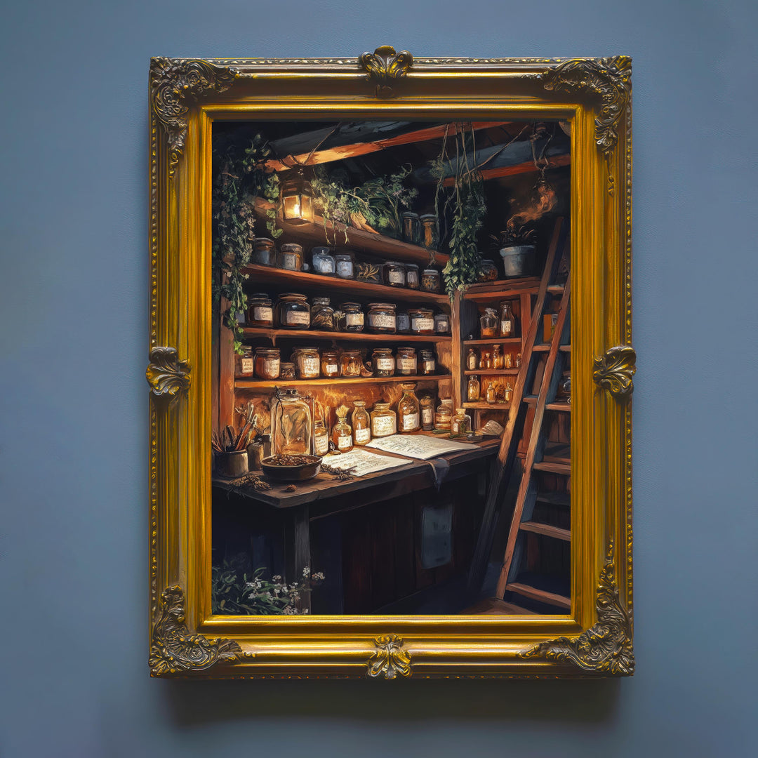 Wizard's Apothecary Cottage Print: Vintage Magical Art
