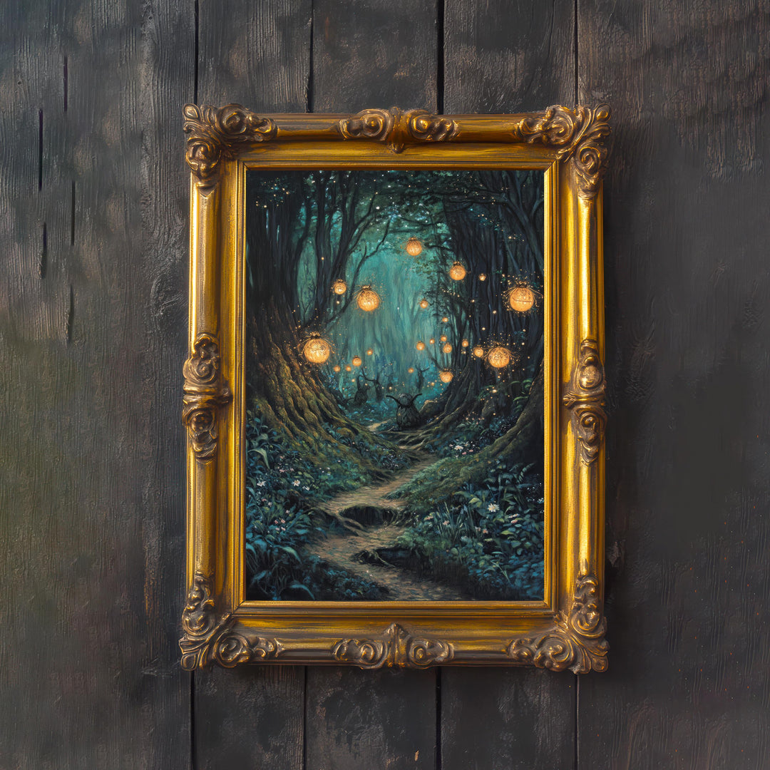 Lantern Beetle Parade Cottagecore Print Poster Vintage Forest Art Dark Academia Decor Antique Illustration Enchanted Woodland Cottagecore