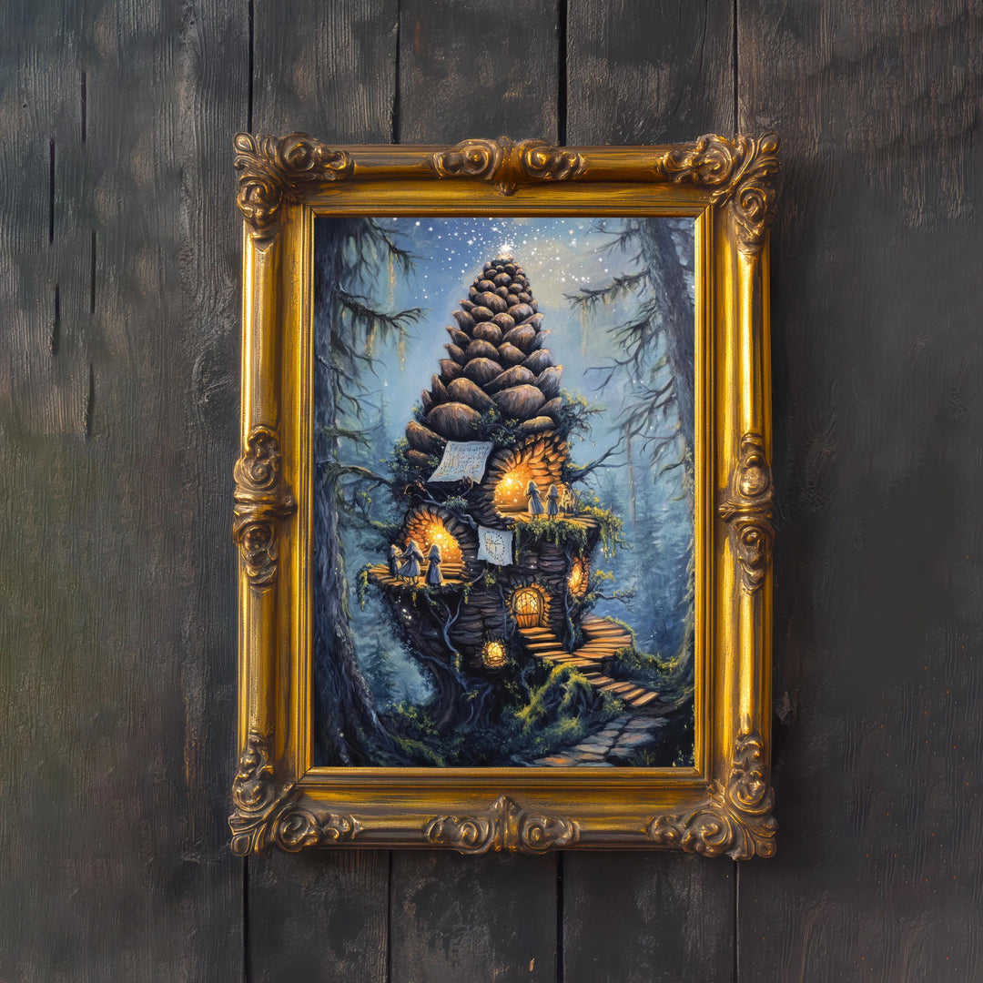 Pinecone Observatory Cottagecore Print Poster Vintage Forest Art Dark Academia Wall Decor Antique Illustration Enchanted Woodland Aesthetic