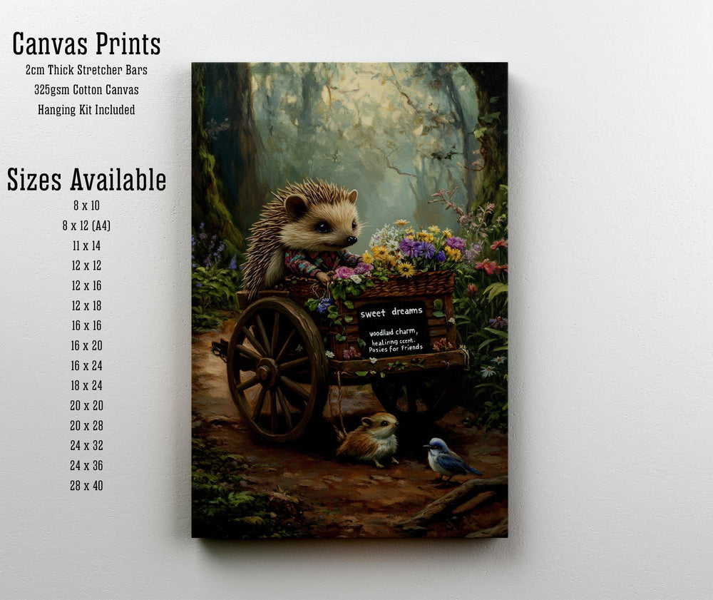 Hedgehog Florist Wagon Cottagecore Print Poster Vintage Woodland Art Dark Academia Decor Antique Illustration Enchanted Forest Aesthetic
