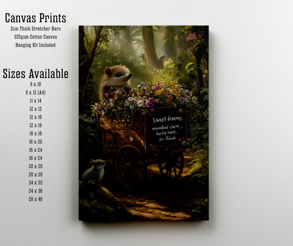 Hedgehog Florist Wagon Cottagecore Print Poster Vintage Woodland Art Dark Academia Decor Antique Illustration Enchanted Forest Aesthetic