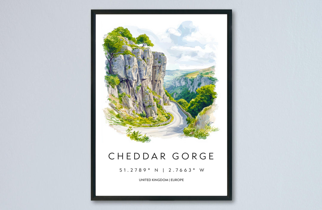 Cheddar Gorge Watercolor Poster Wall Art Cheddar Gorge Decor Home Décor Cheddar Gorge Gift UK Art Lover Gift, Travel Souvenir Print
